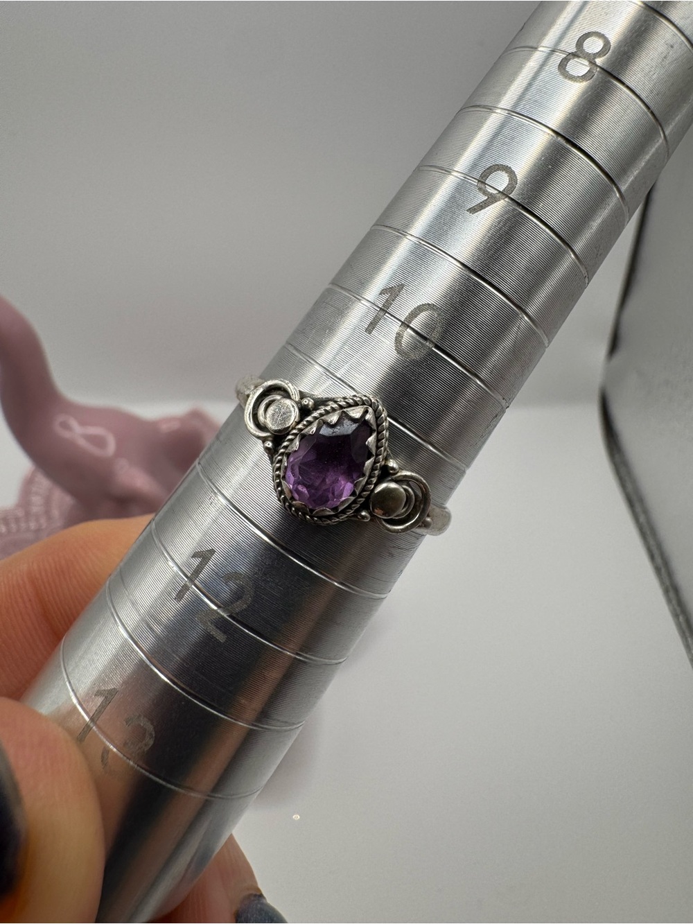 Sterling Silver Amethyst Teardrop Ring - Sz 11